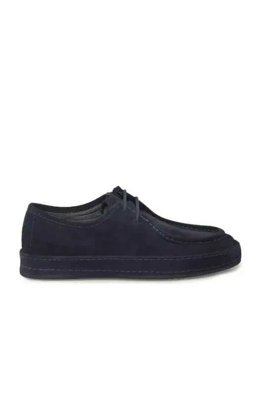 Navy Blue 100% Leather Laced Casual Suede Shoes - JAKAMEN