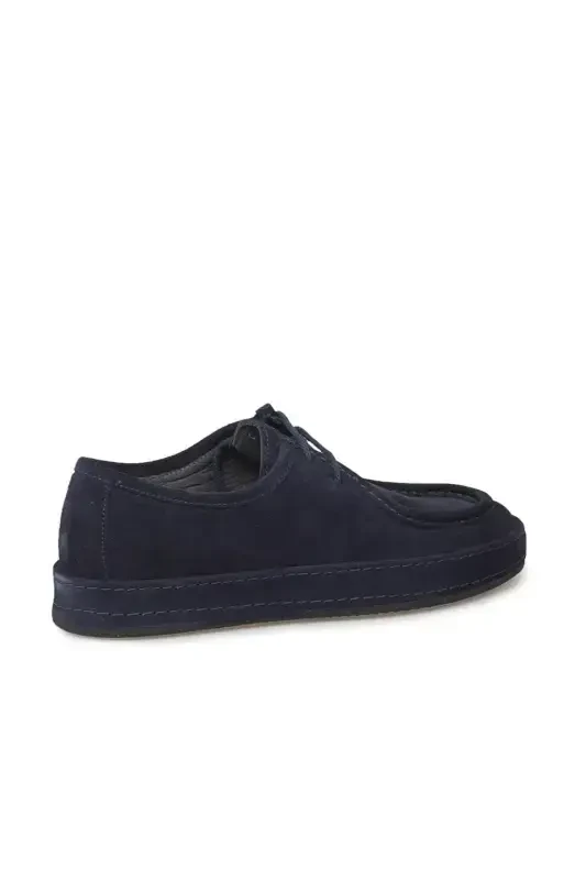 Navy Blue 100% Leather Laced Casual Suede Shoes - 3