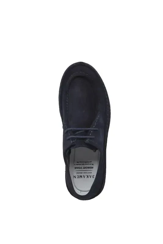 Navy Blue 100% Leather Laced Casual Suede Shoes - 5