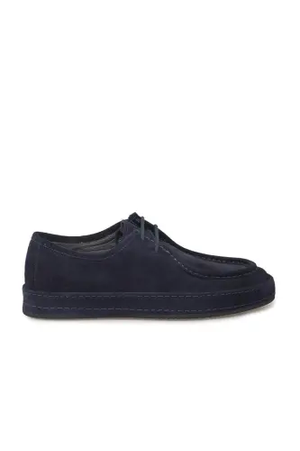 Navy Blue 100% Leather Laced Casual Suede Shoes 