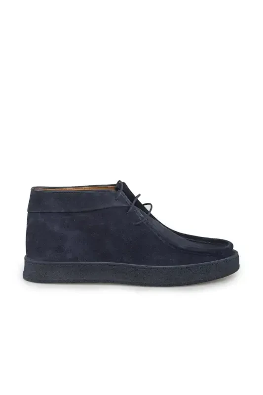 Navy Blue 100% Leather Laced Suede Boot - JAKAMEN