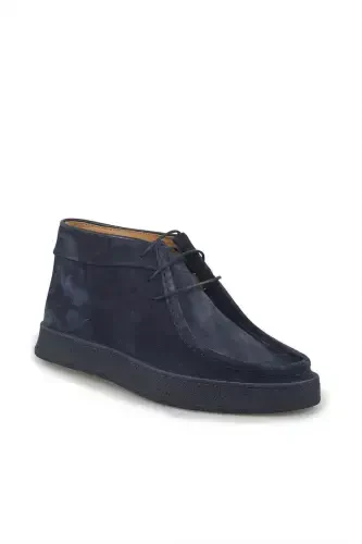 Navy Blue 100% Leather Laced Suede Boot - 3