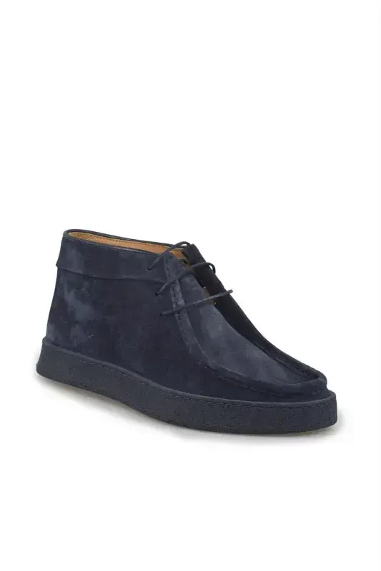 Navy Blue 100% Leather Laced Suede Boot - 3