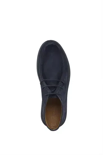 Navy Blue 100% Leather Laced Suede Boot - 5