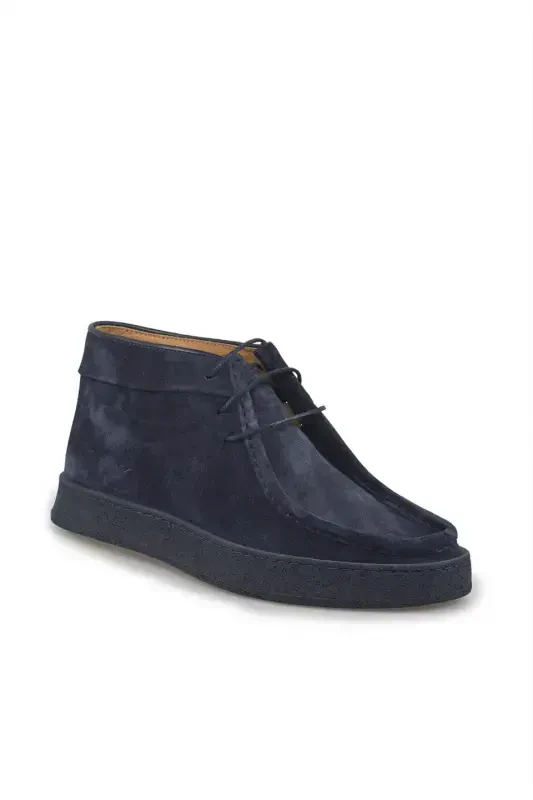 Navy Blue 100% Leather Laced Suede Boots - 3