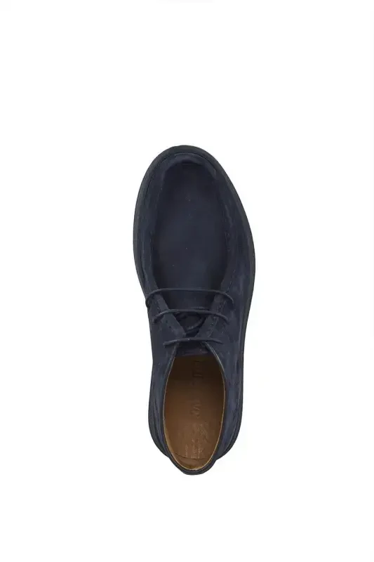 Navy Blue 100% Leather Laced Suede Boots - 5