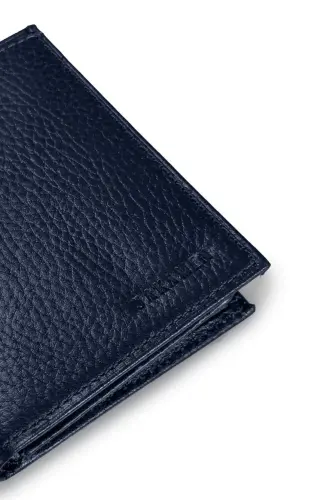Navy Blue 100% Leather Wallet - JAKAMEN (1)