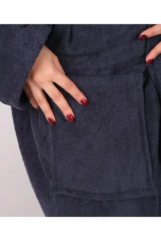 Navy Blue AVS Boucle Hooded Model Bathrobe (S-M-L-XL-2XL-3XL-4XL) Plus and Oversize - Navy Blue - 3