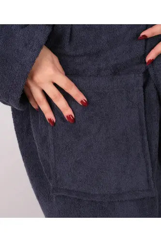 Navy Blue AVS Boucle Hooded Model Bathrobe (S-M-L-XL-2XL-3XL-4XL) Plus and Oversize - Navy Blue - 3