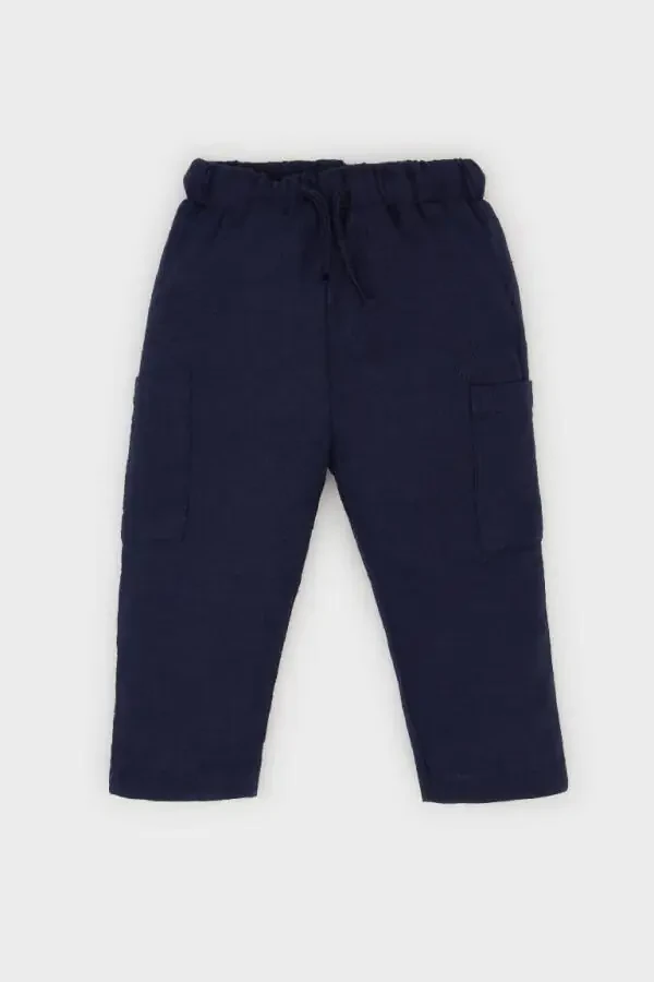Navy Blue Baby Boy Elastic Waist Pants - 1