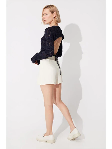 Navy Blue Backless Crew Neck Knit Sweater - 10