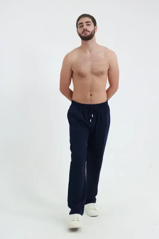 Navy Blue Baggy Sweatpants 2 Thread Wide Leg Regular Fit-Navy Blue - 2