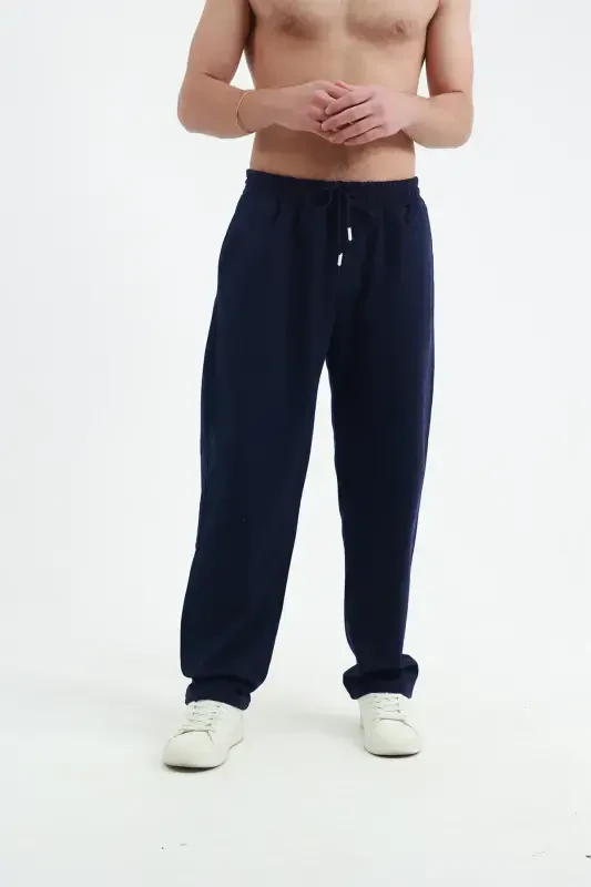 Navy Blue Baggy Sweatpants 2 Thread Wide Leg Regular Fit-Navy Blue - 3