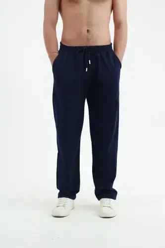 Navy Blue Baggy Sweatpants 2 Thread Wide Leg Regular Fit-Navy Blue - 4
