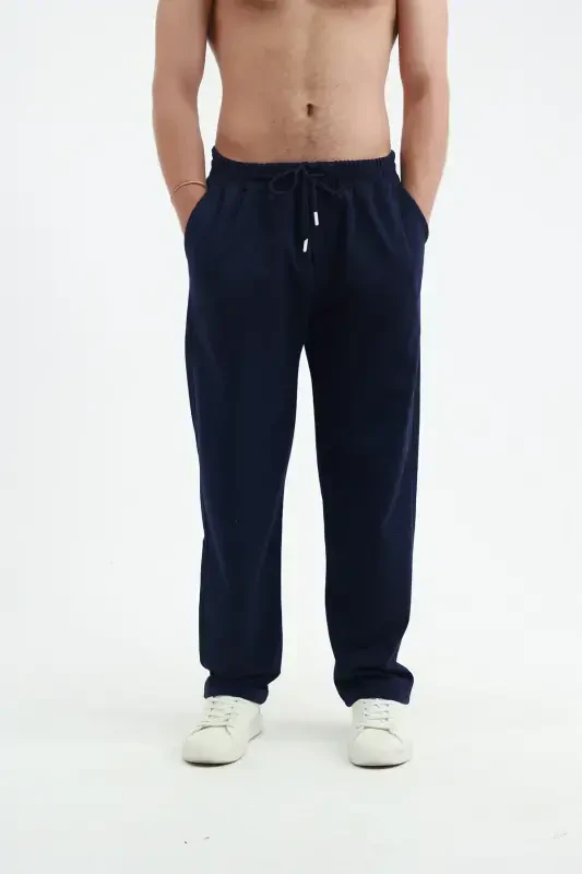 Navy Blue Baggy Sweatpants 2 Thread Wide Leg Regular Fit-Navy Blue - 4