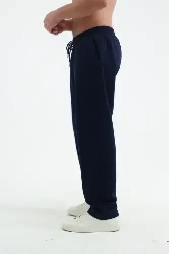 Navy Blue Baggy Sweatpants 2 Thread Wide Leg Regular Fit-Navy Blue - 5