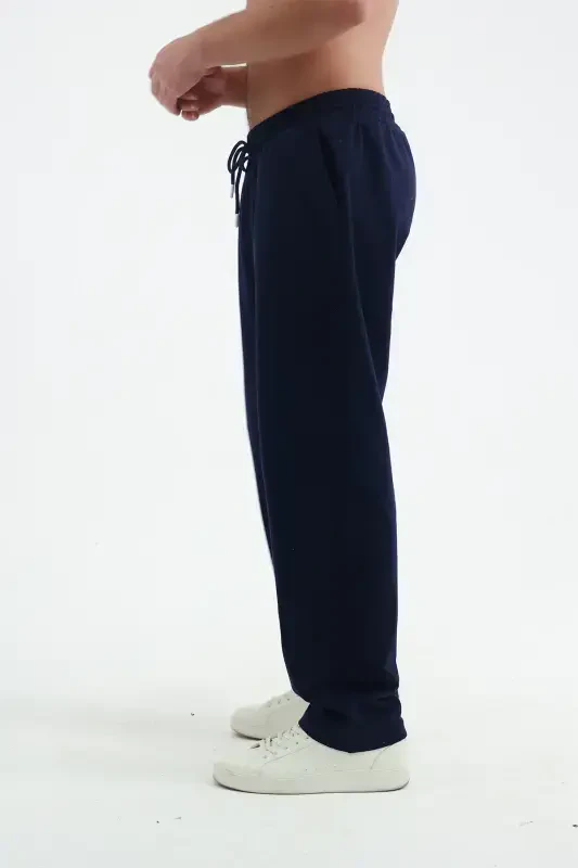 Navy Blue Baggy Sweatpants 2 Thread Wide Leg Regular Fit-Navy Blue - 5