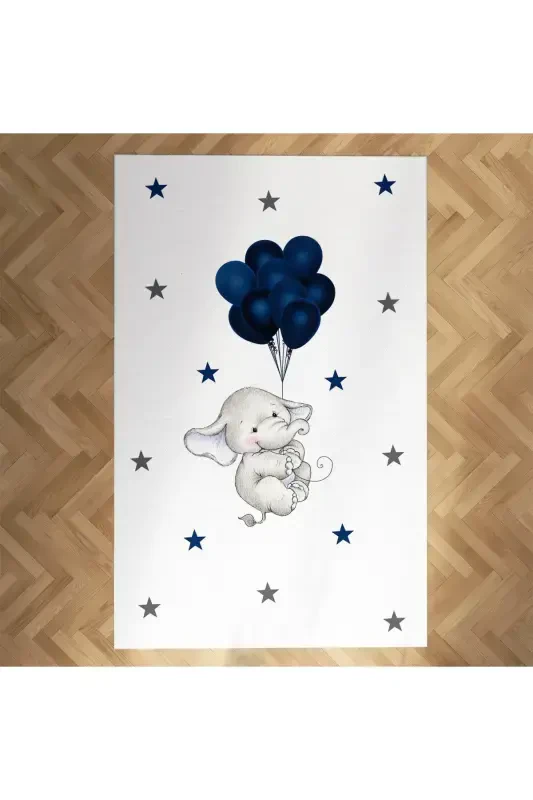 Navy Blue Balloon and Elephant Child and Baby Room Rug Mkth-231-Colorful3551 - 1