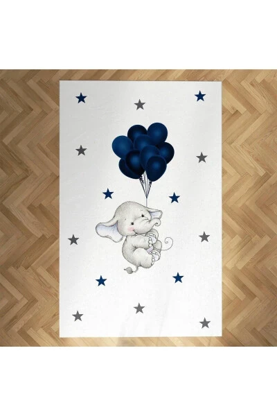 Navy Blue Balloon And Elephant Kids And Baby Room Rug Mkth-231 - MEKTA HOME
