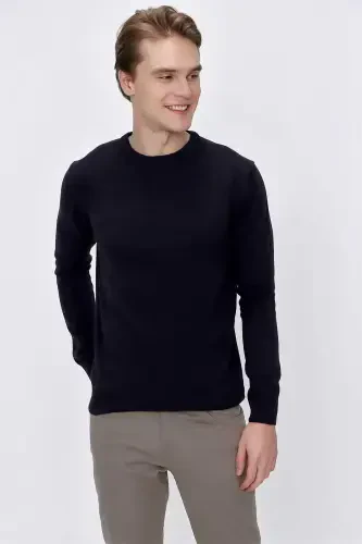 Navy Blue Basic Dynamic Fit Comfort Fit Crew Neck Knitted Sweater - 2
