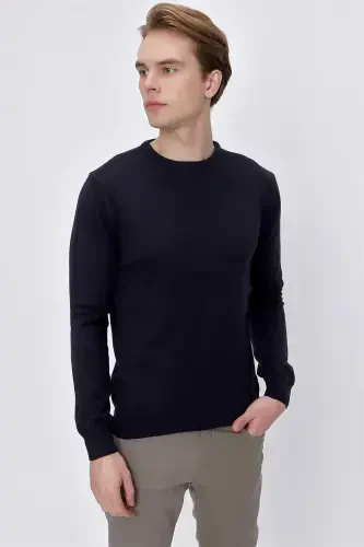 Navy Blue Basic Dynamic Fit Comfort Fit Crew Neck Knitted Sweater - 3