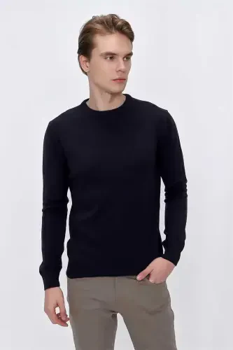 Navy Blue Basic Dynamic Fit Comfort Fit Crew Neck Knitted Sweater - 4