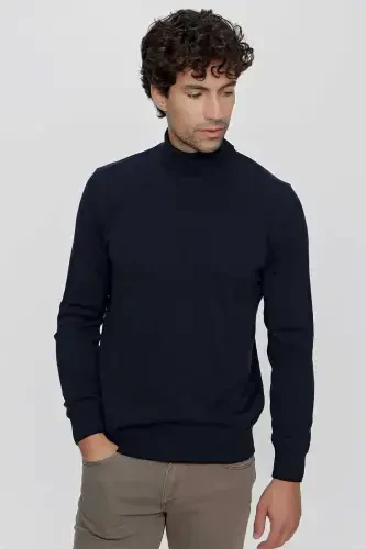 Navy Blue Basic Dynamic Fit Comfort Fit Turtleneck Knit Sweater - MORVEN (1)