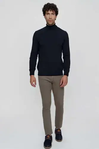 Navy Blue Basic Dynamic Fit Comfort Fit Turtleneck Knit Sweater - 5