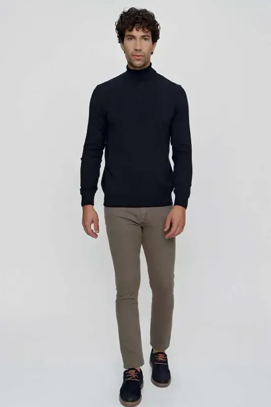 Navy Blue Basic Dynamic Fit Comfort Fit Turtleneck Knit Sweater - 5