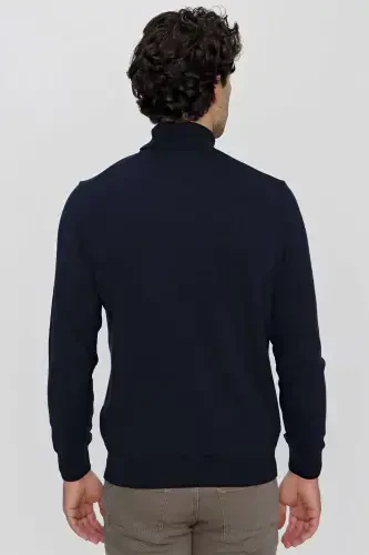 Navy Blue Basic Dynamic Fit Comfort Fit Turtleneck Knit Sweater - 6