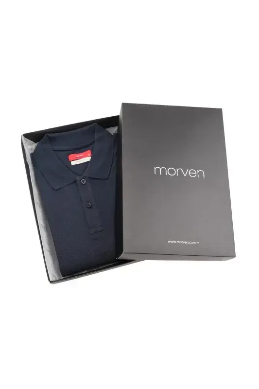 Navy Blue Basic Plain 100% Cotton Comfort Fit Short Sleeve GIFT BOXED Polo Neck Men's T-Shirt - MORVEN