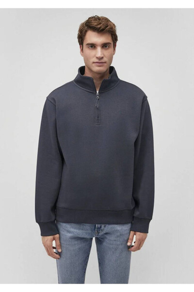 Navy blue basic sweatshirt with half zip - 3