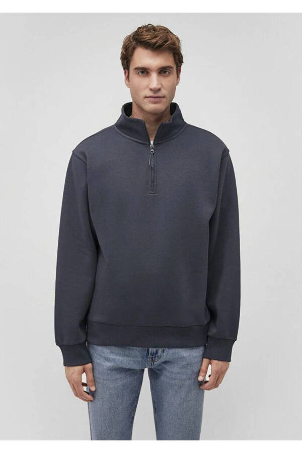 Navy blue basic sweatshirt with half zip - 3