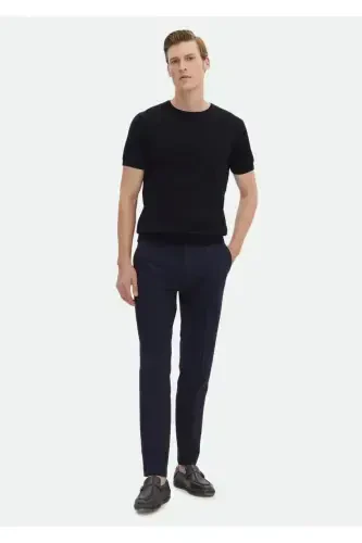 Navy Blue Bicycle Collar Flat Knit %100 Cotton Knitwear - Ramsey (1)