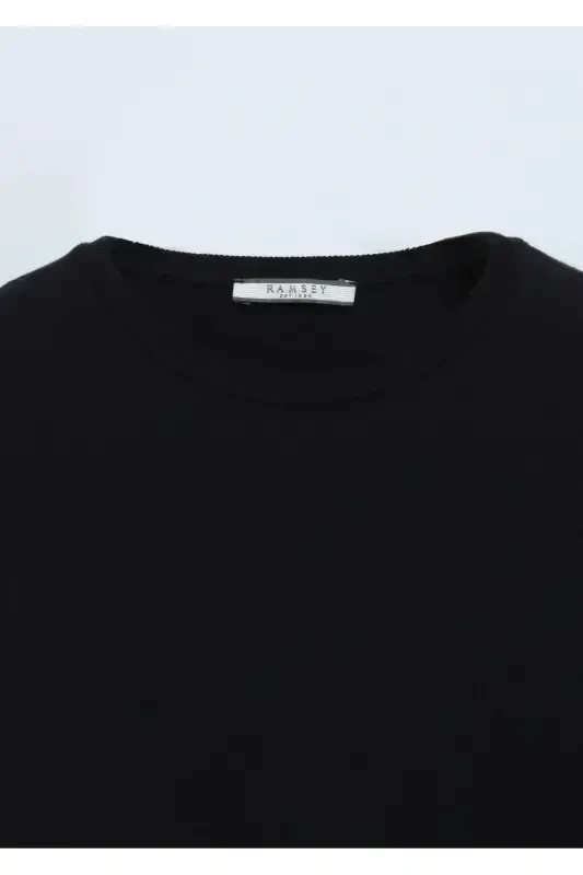 Navy Blue Bicycle Collar Flat Knit %100 Cotton Knitwear - 8