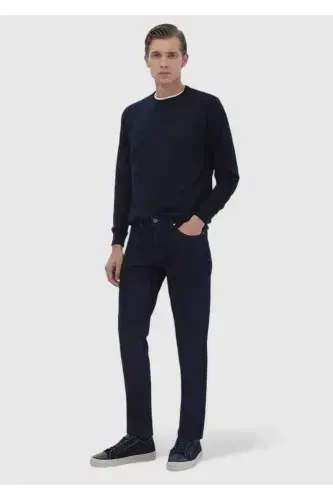 Navy Blue Bicycle Collar Plain Knit Wool Blend Tricot - 2