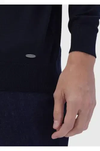 Navy Blue Bicycle Collar Plain Knit Wool Blend Tricot - 5