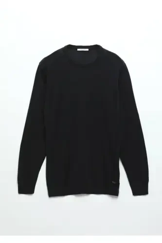 Navy Blue Bicycle Collar Plain Knit Wool Blend Tricot - 7