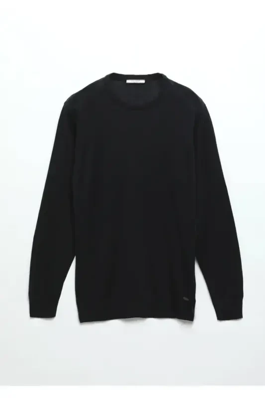 Navy Blue Bicycle Collar Plain Knit Wool Blend Tricot - 7