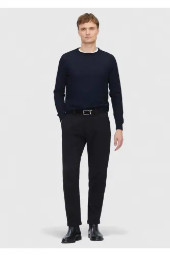 Navy Blue Bicycle Collar Plain Knit Wool Blend Tricot - 2