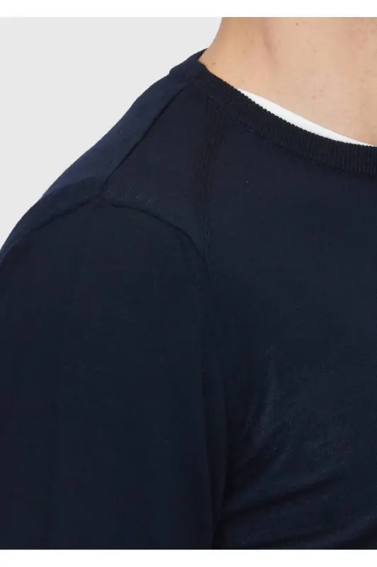 Navy Blue Bicycle Collar Plain Knit Wool Blend Tricot - 4