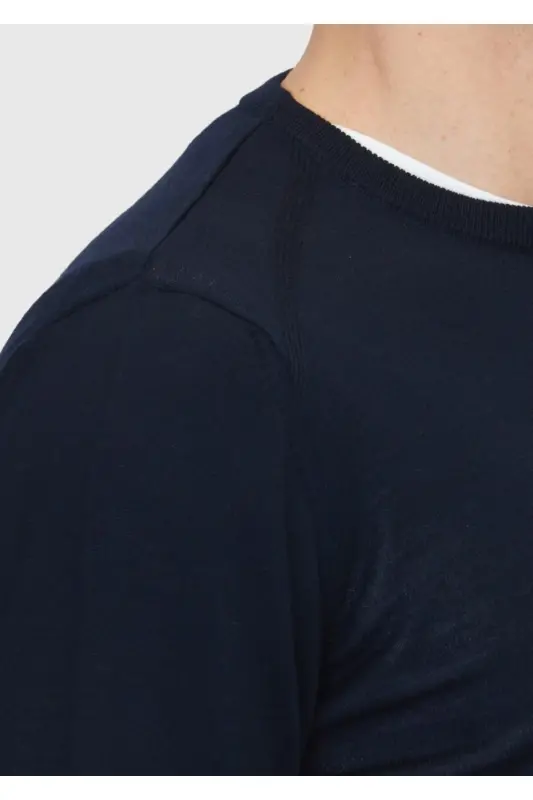 Navy Blue Bicycle Collar Plain Knit Wool Blend Tricot - 4