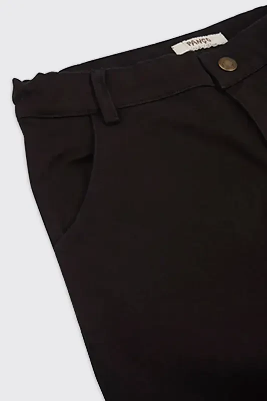 Navy blue boys' pants with elastic waistband and pleated detail - 3