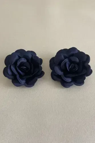 Navy Blue Bridal Veil Set, Groom Shoulder Cover, Jewelry Ribbon, Hand Rose, Henna Veil Shawl, 10 Pieces-Navy Blue - 4