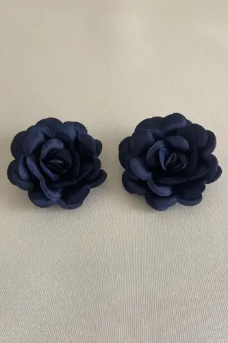Navy Blue Bridal Veil Set, Groom Shoulder Cover, Jewelry Ribbon, Hand Rose, Henna Veil Shawl, 10 Pieces-Navy Blue - 4