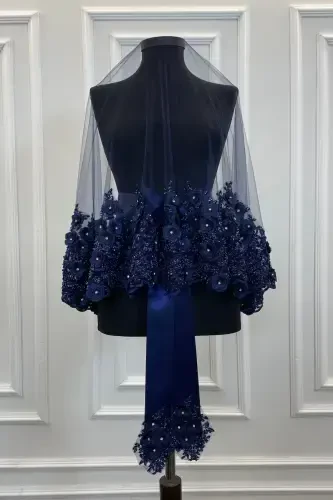 Navy Blue Bridal Veil Set, Henna Veil, Vip Model-Navy Blue - Modazone (1)