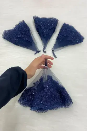 Navy Blue Bride Groom Halay Handkerchief, Shiny Guipure, Wedding Henna Night Bridesmaid Engagement Swear Bride-MENDİLTELKRMLACİVERT - MODAZONE (1)