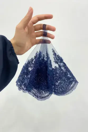 Navy Blue Bride Groom Halay Handkerchief, Shiny Guipure, Wedding Henna Night Bridesmaid Engagement Swear Bride-MENDİLTELKRMLACİVERT - 3