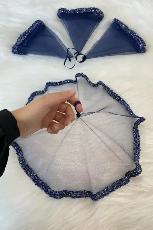 Navy Blue Bride Groom Handkerchief, Wedding Halay Bridesmaid Henna Circumcision Handkerchief, Glass Bead and Sequin Printed-Navy Blue - ZEYMERADE