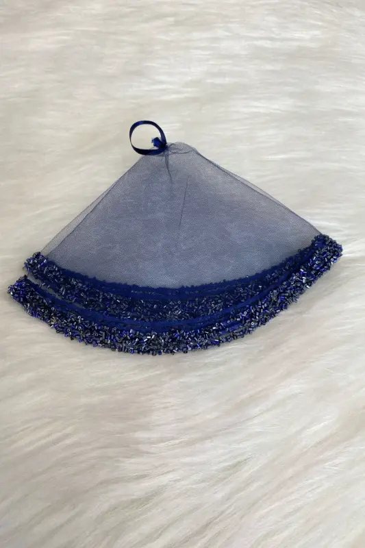 Navy Blue Bride Groom Handkerchief, Wedding Halay Bridesmaid Henna Circumcision Handkerchief, Glass Bead and Sequin Printed-Navy Blue - 3